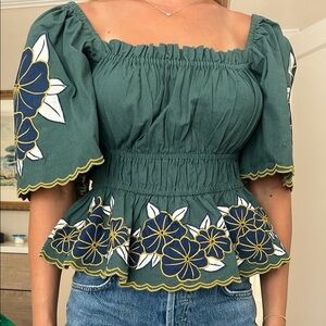 THE GREAT. Green and Blue Blouse